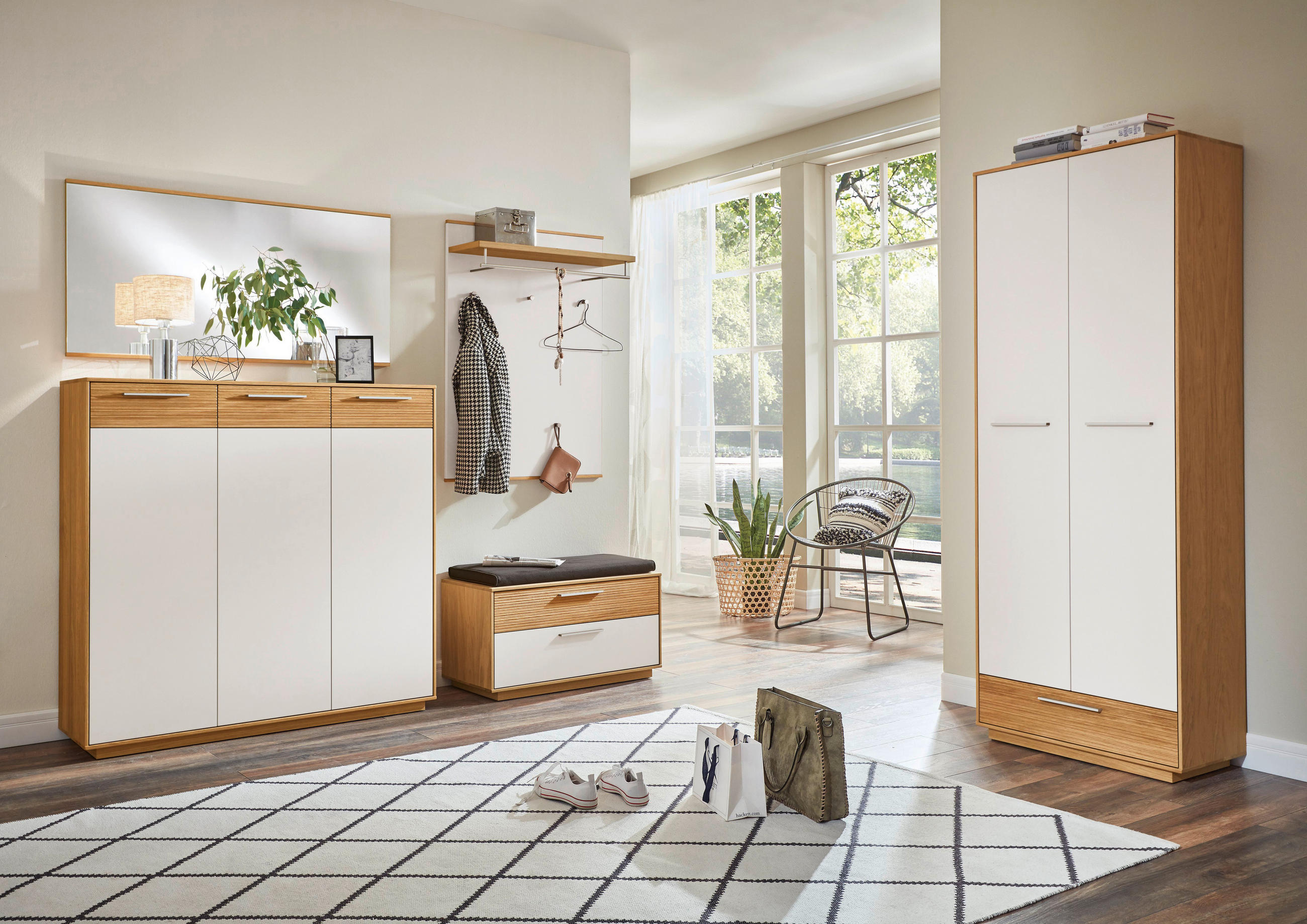 GARDEROBE 5-teilig in 215/195/40 cm - Eichefarben/Anthrazit, Design, Glas/Holz (215/195/40cm) - Novel