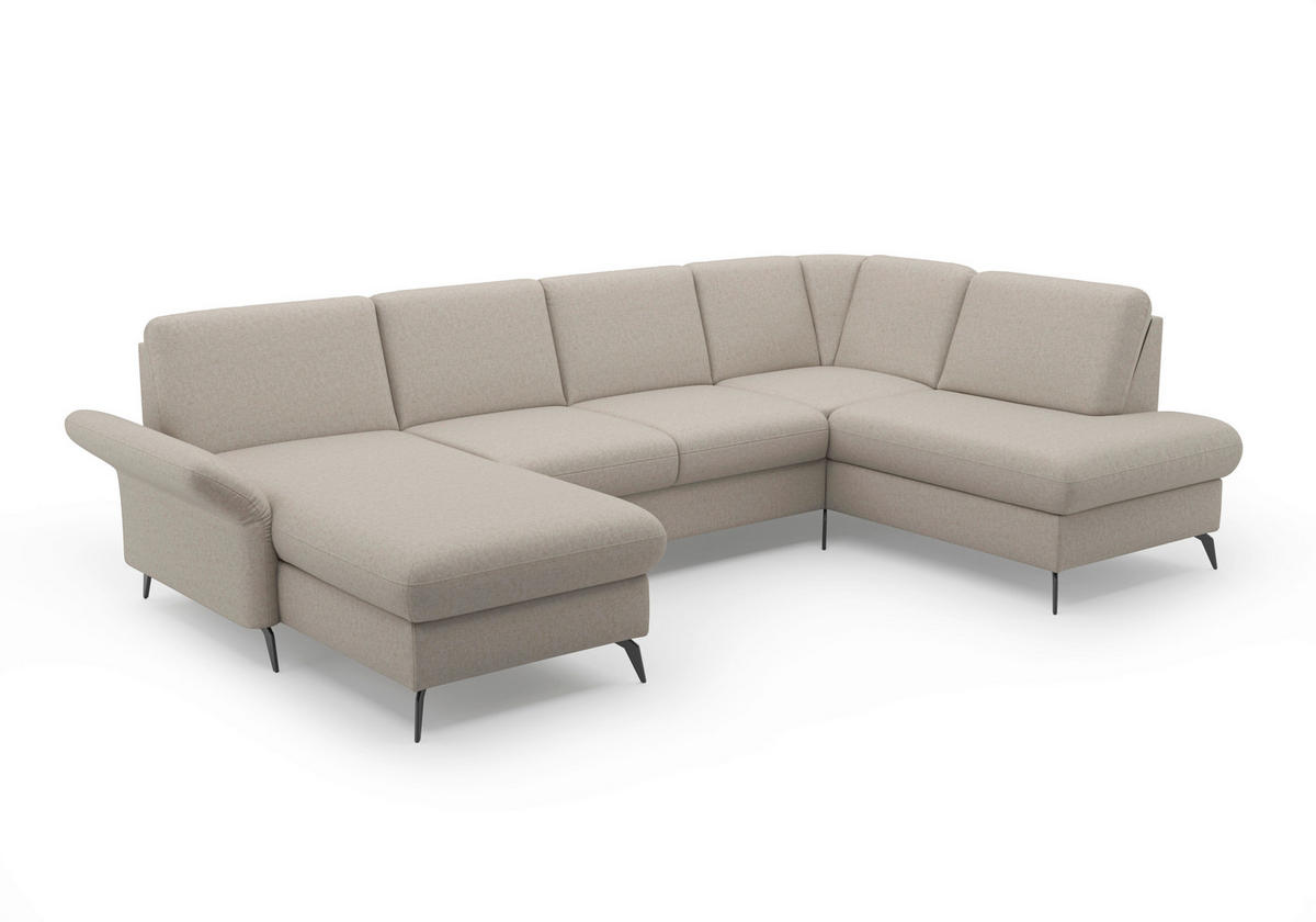 WOHNLANDSCHAFT in Flachgewebe Taupe  - Taupe/Schwarz, Konventionell, Textil/Metall (164/314/195cm) - Sit & More