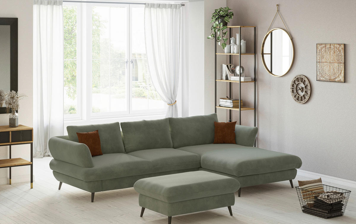 ECKSOFA in Velours Grün  - Schwarz/Grün, Design, Textil/Metall (281/181cm) - Livetastic