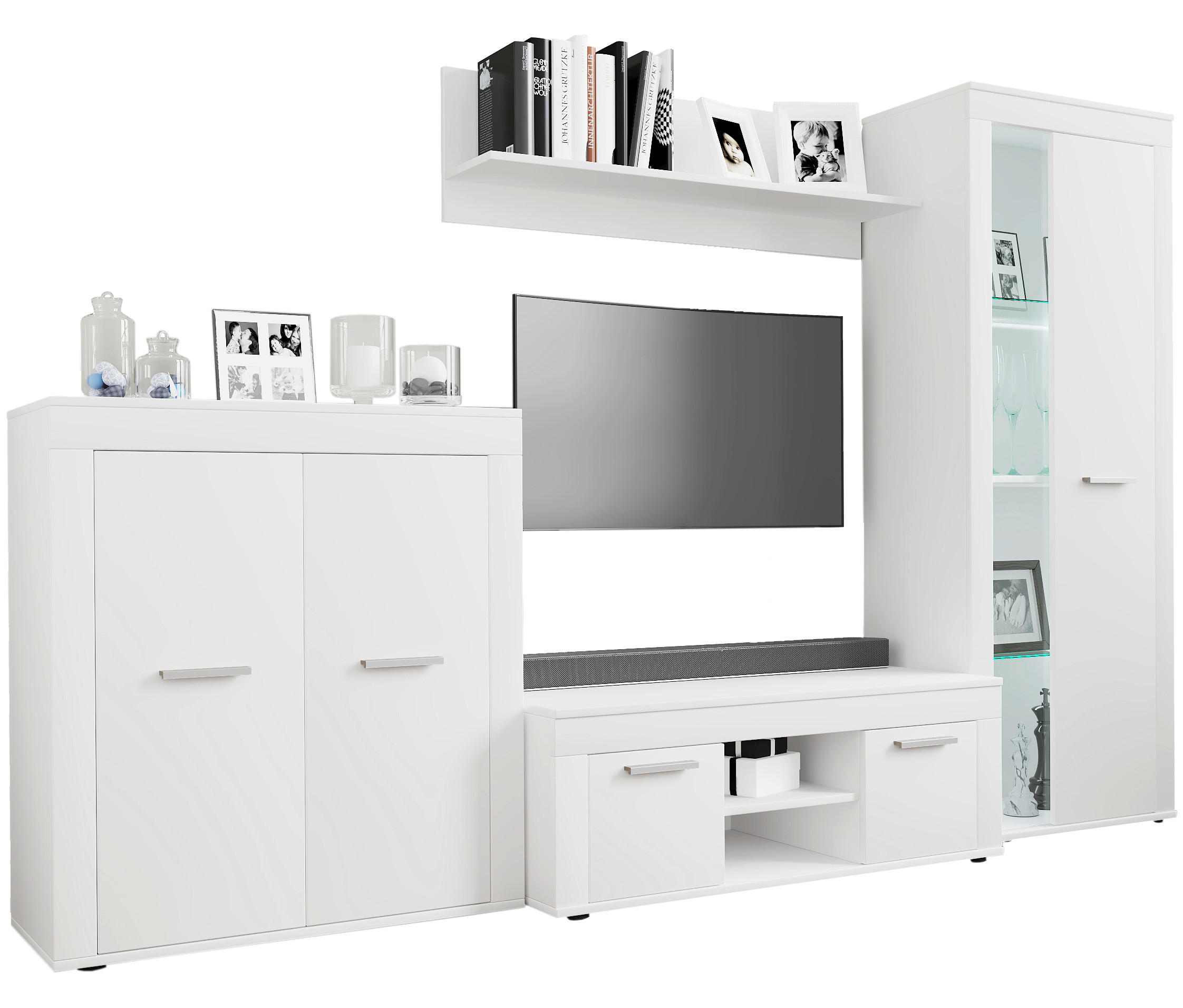 HYLLKOMBINATION 4 delar  i vit  242/159/37 cm  - vit/silver, Design, trämaterial/glas (242/159/37cm) - MID.YOU