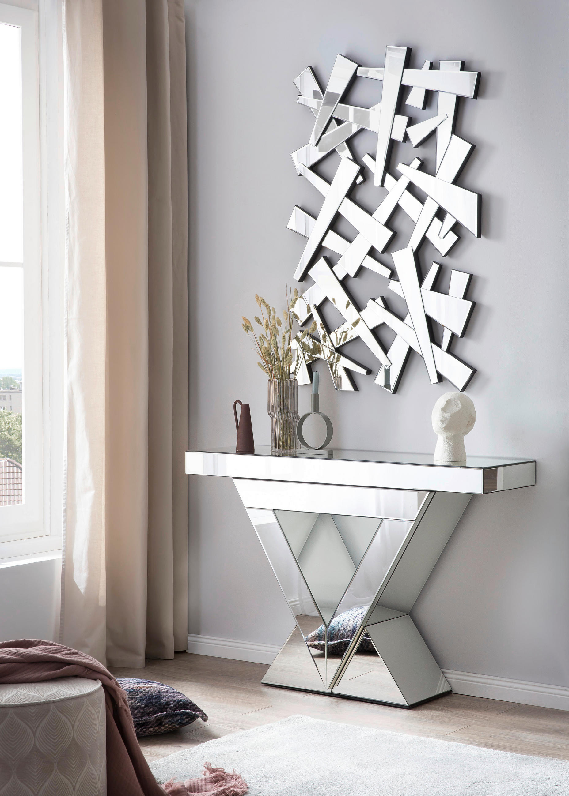 KONSOLENTISCH in Glas, Holzwerkstoff 120/35,5/80 cm    - Silberfarben, Design, Glas/Holzwerkstoff (120/35,5/80cm) - Livetastic
