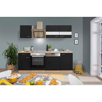 KÜCHENBLOCK 220 cm   in Schwarz  - Edelstahlfarben/Eichefarben, Basics, Holzwerkstoff/Metall (220cm) - Respekta