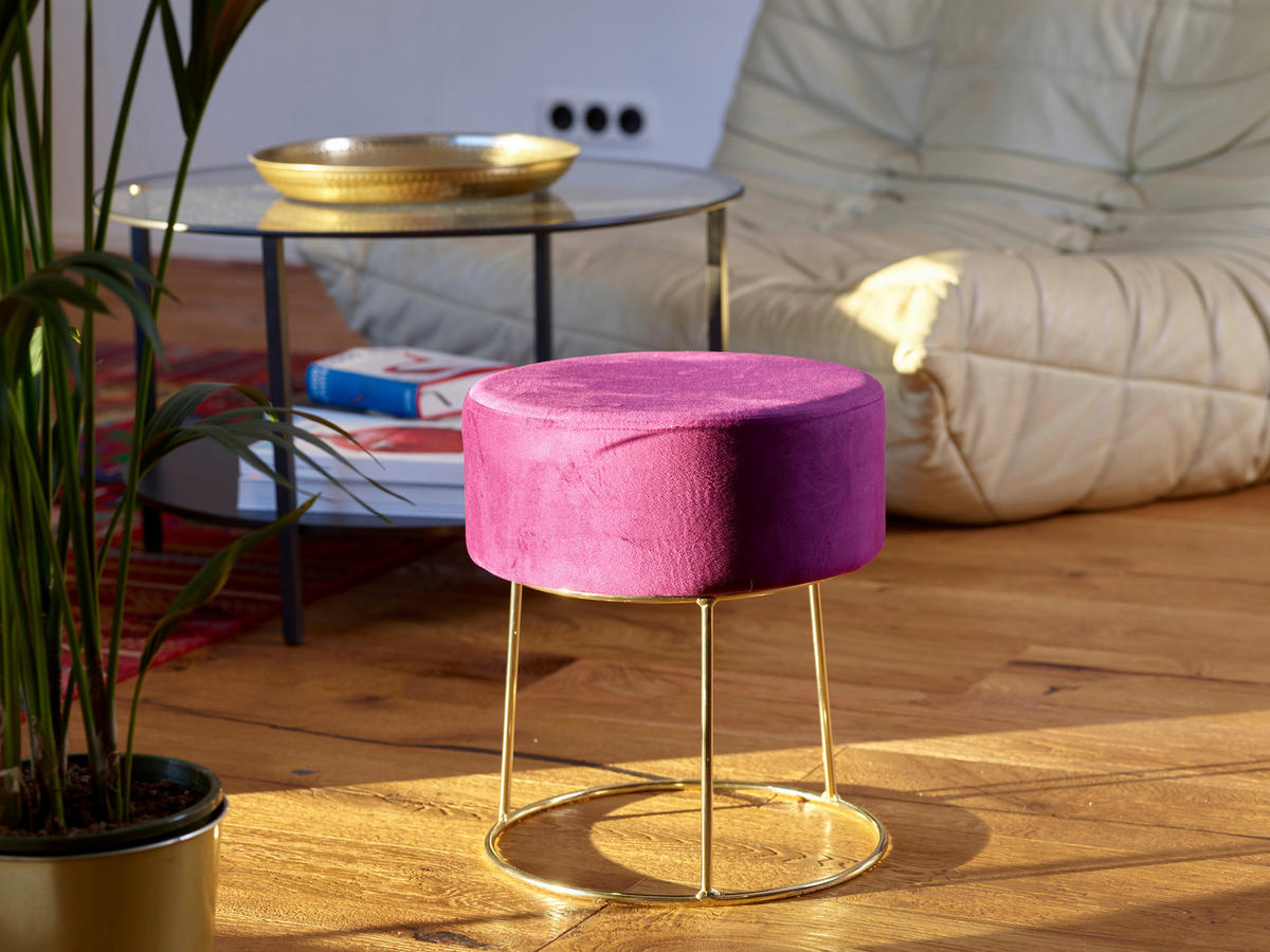 HOCKER Samt Beere  - Beere/Goldfarben, Design, Textil/Metall (35,5/40,5/35,5cm) - Echtwerk