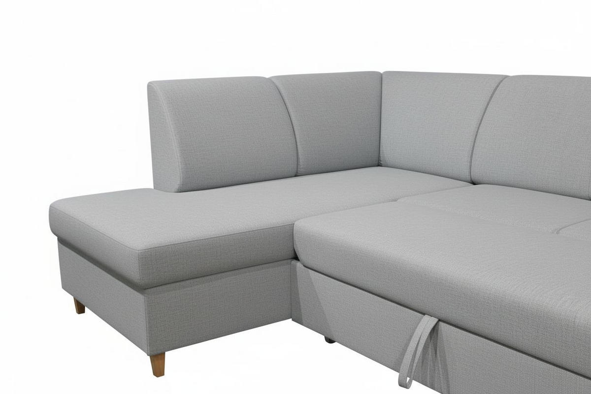 WOHNLANDSCHAFT NIKAS in Bouclé Grau  - Buchefarben/Grau, Design, Holz/Holzwerkstoff (310/198/145cm) - MID.YOU