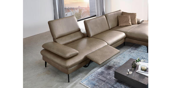 ECKSOFA in Echtleder Graubraun  - Graubraun/Schwarz, Design, Leder/Metall (157/325cm) - Dieter Knoll