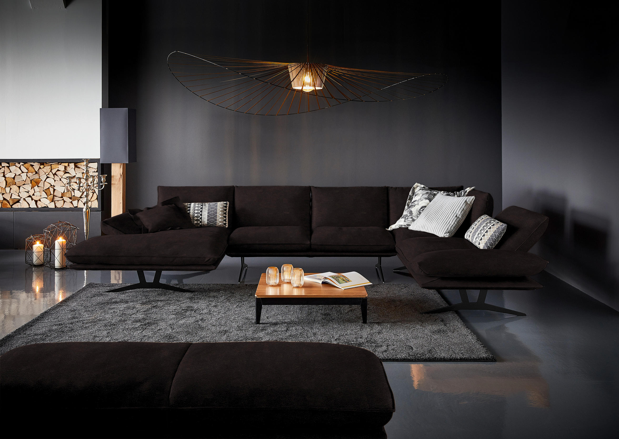 WOHNLANDSCHAFT in Echtleder Dunkelbraun  - Dunkelbraun/Schwarz, Natur, Leder/Metall (155/359/217cm) - Dieter Knoll