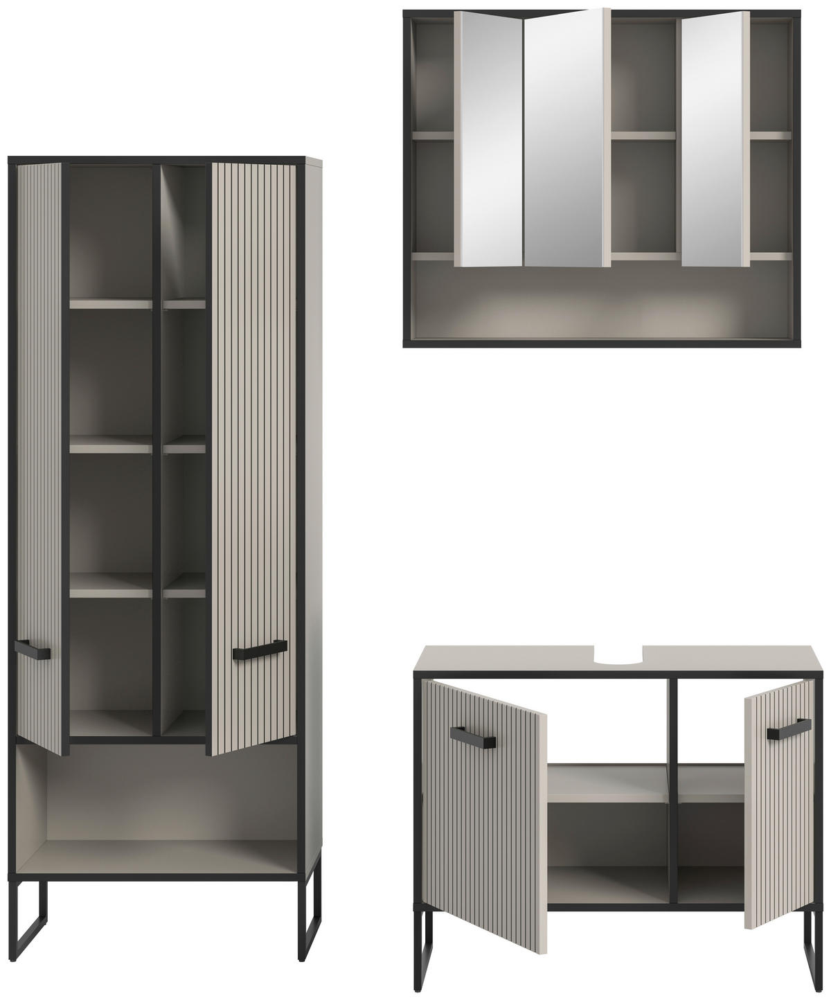 BADEZIMMER 3-teilig  in 139 cm  - Kaschmir/Schwarz, MODERN, Holzwerkstoff/Metall (139cm) - MID.YOU