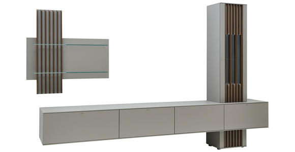 WOHNWAND in Grau, Nussbaumfarben - Nussbaumfarben/Grau, Design, Glas/Holz - Ambiente