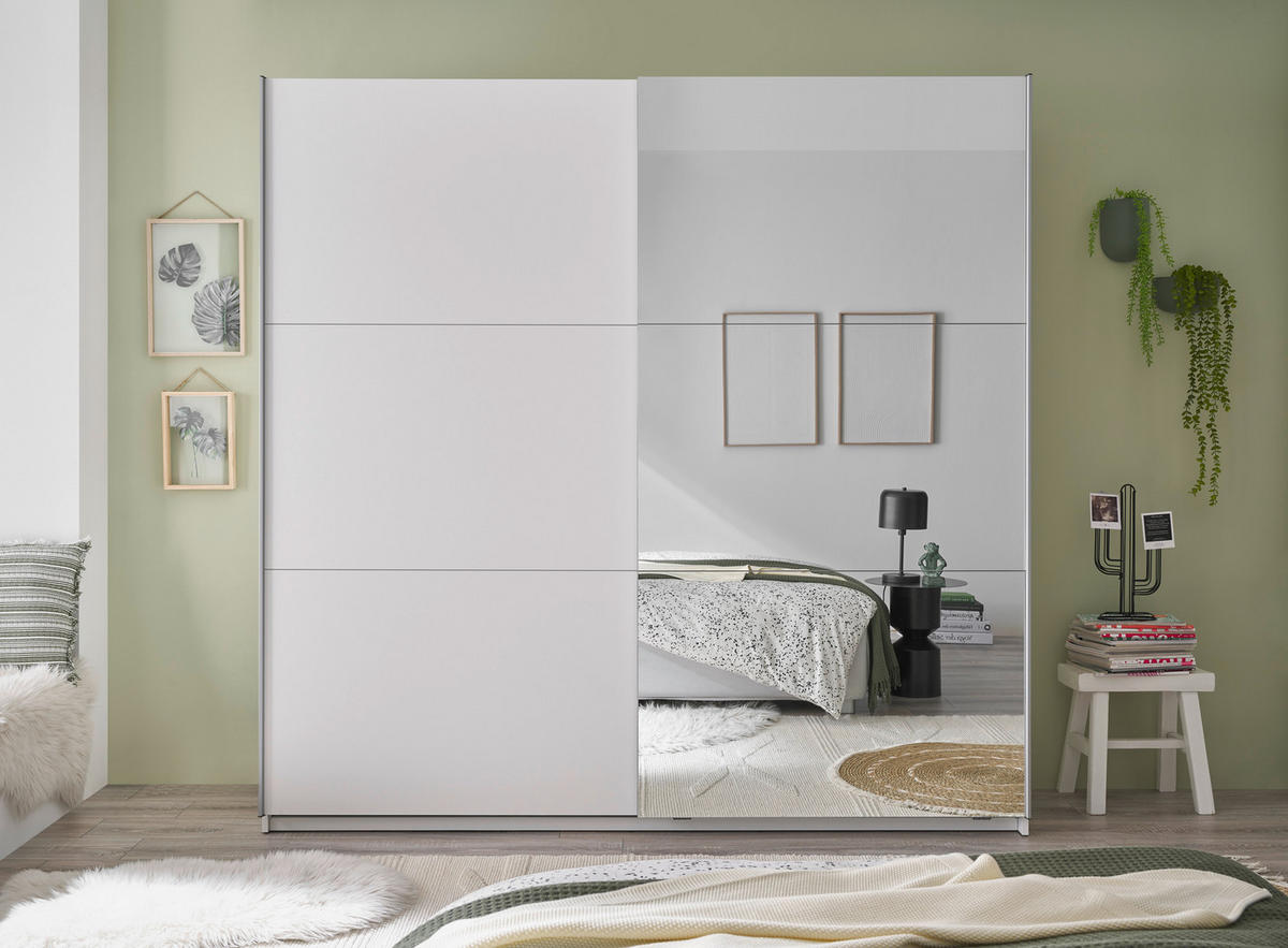 SCHWEBETÜRENSCHRANK in Weiss  - Weiss/Alufarben, Modern, Holzwerkstoff/Metall (208,2/205/57,4cm) - MID.YOU