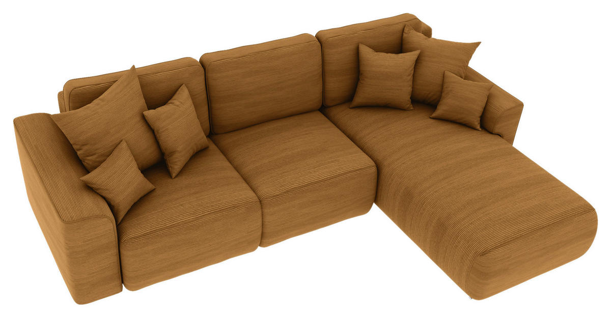 ECKSOFA in Cord Rostfarben  - Chromfarben/Rostfarben, Konventionell, Kunststoff/Textil (293/195cm) - MID.YOU