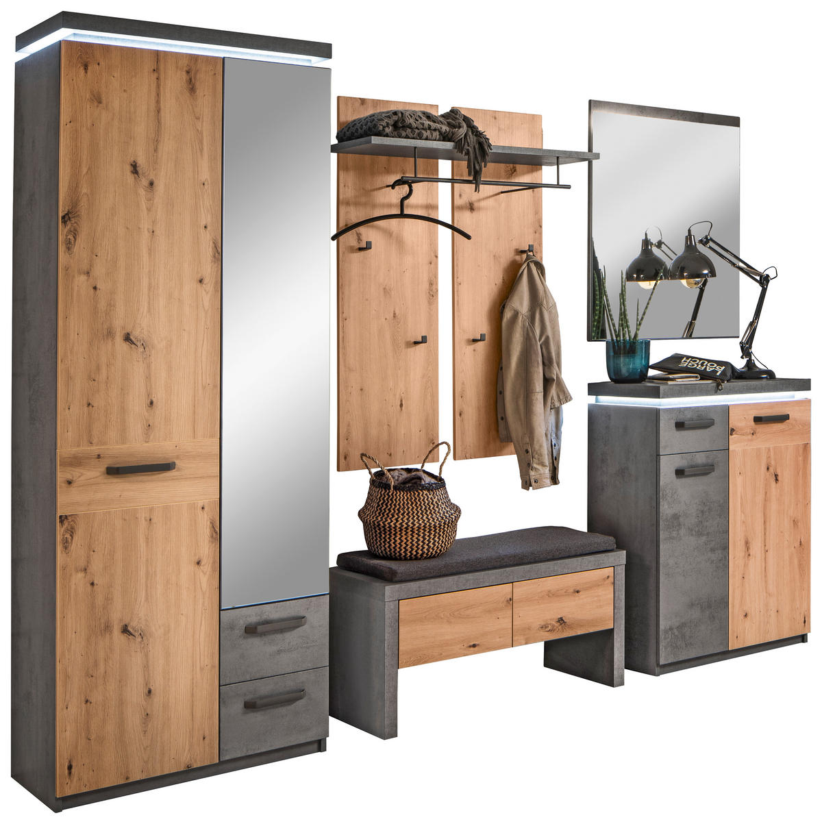 SCHUHSCHRANK 75/99/38 cm  - Eichefarben/Anthrazit, Design, Holzwerkstoff/Metall (75/99/38cm) - Voleo