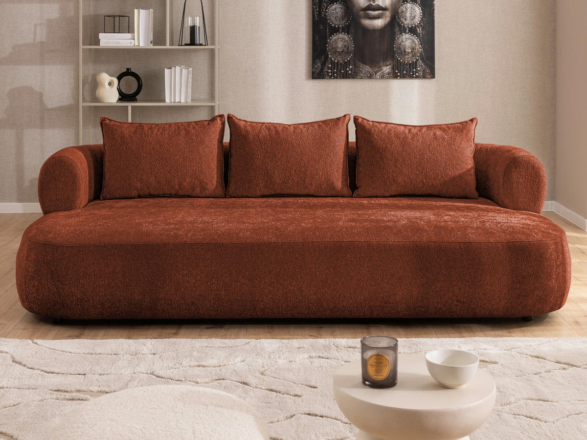 BIGSOFA Chenille Rostfarben  - Rostfarben/Schwarz, Design, Kunststoff/Textil (240/76/122cm) - Livetastic