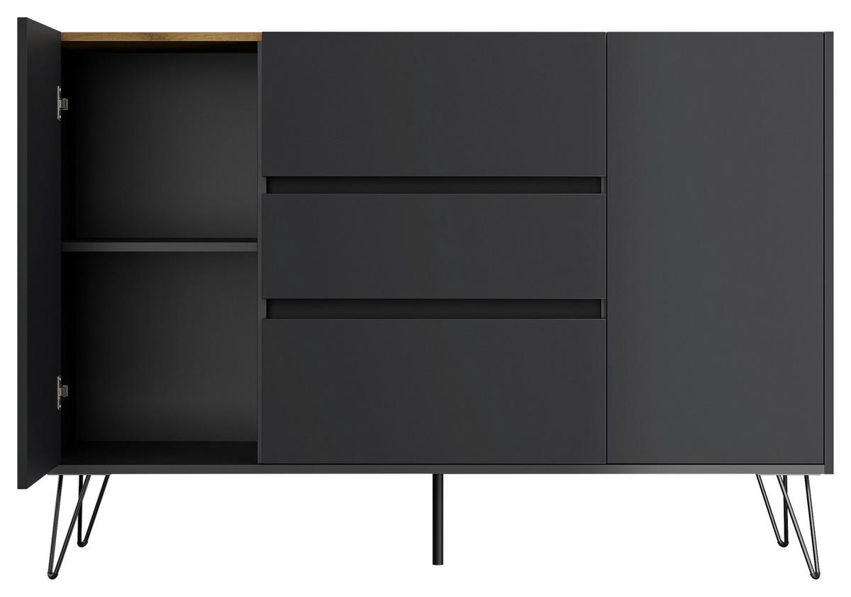 SIDEBOARD Posseik Industrial 140/93,6/42 cm 3 Schublade(n)  - Eichefarben/Graphitfarben, Design, Holzwerkstoff/Metall (140/93,6/42cm) - P & B