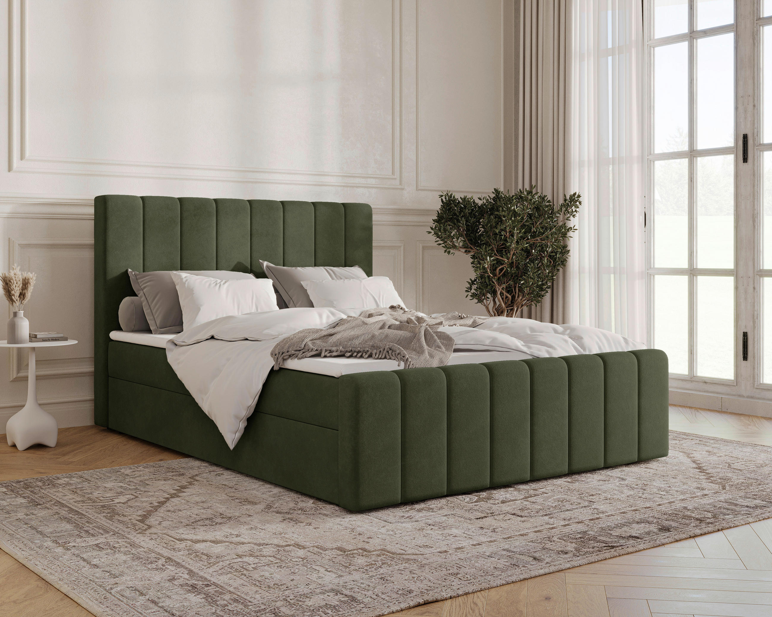 BOXBETT 160/200 cm,  in Olivgrün, Bettkasten, Topper, H2 + H3 = mittel + fest  - Schwarz/Olivgrün, MODERN, Holz/Kunststoff (160/200cm) - Livetastic