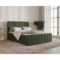 BOXBETT 160/200 cm,  in Olivgrün, Bettkasten, Topper, H2 + H3 = mittel + fest  - Schwarz/Olivgrün, MODERN, Holz/Kunststoff (160/200cm) - Livetastic