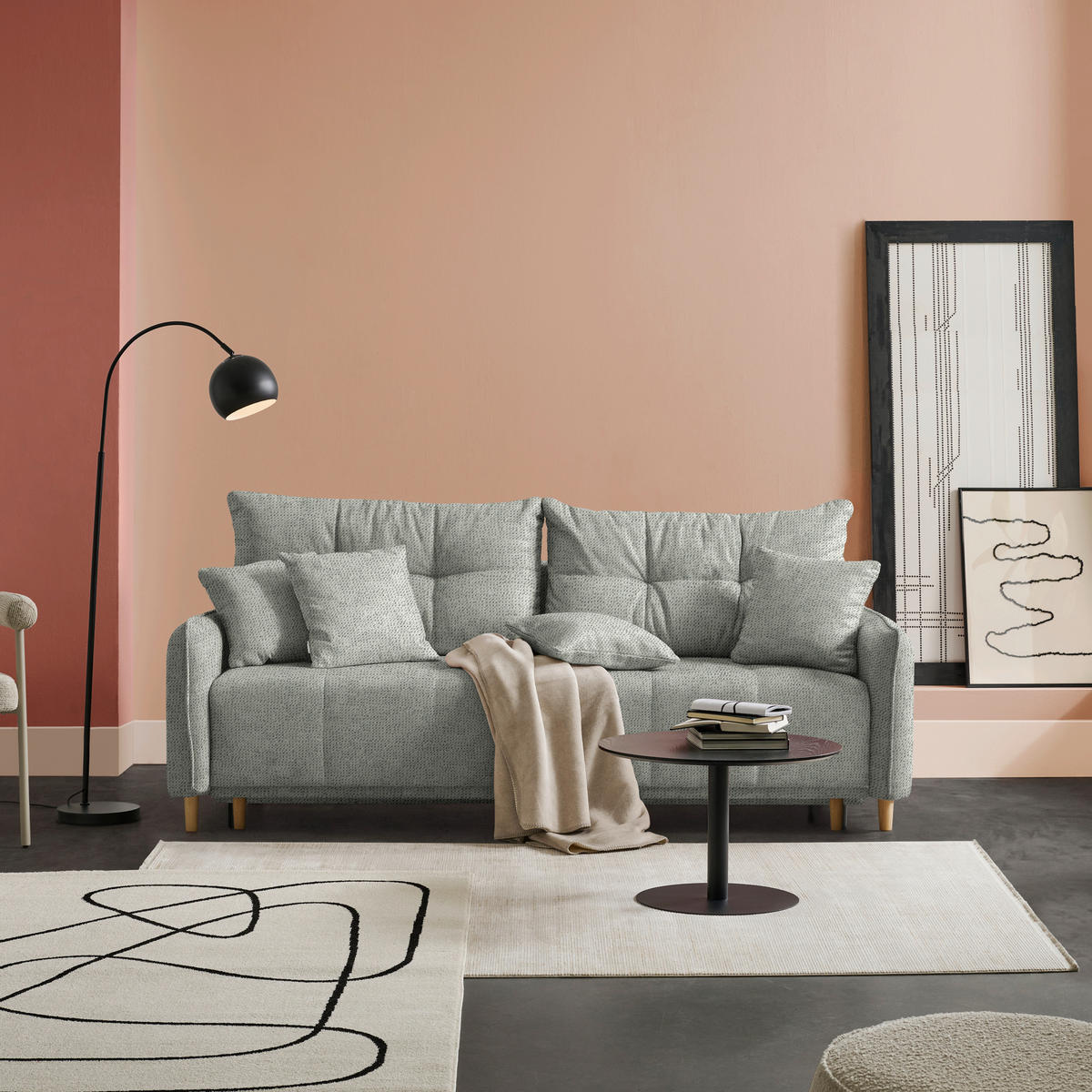 SCHLAFSOFA  in Chenille Grau  - Buchefarben/Grau, Design, Holz/Textil (217/97/101cm) - Carryhome