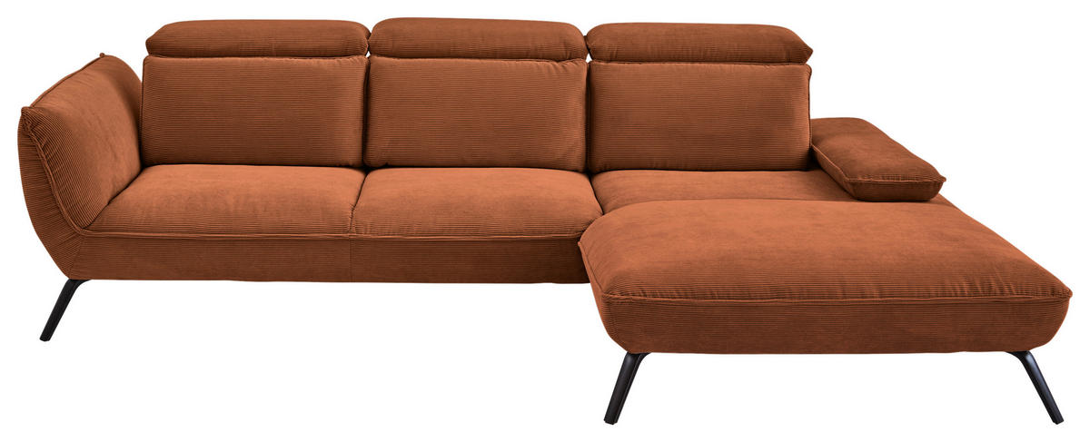 ECKSOFA  in Cord Cognac  301/202 cm  - Cognac/Schwarz, Design, Textil/Metall (301/202cm) - Moderano