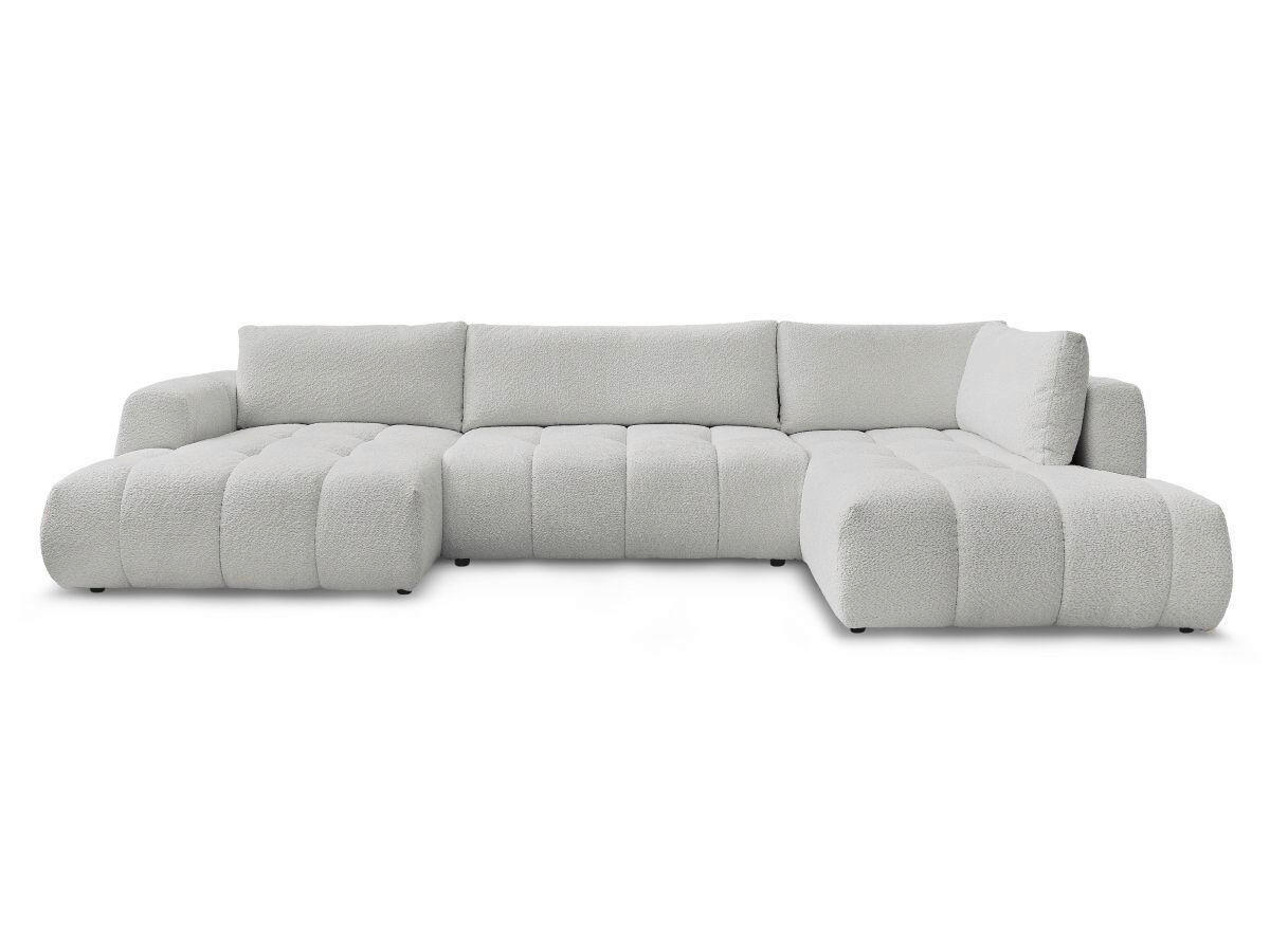 WOHNLANDSCHAFT  FUJI  Hellgrau Bouclé  - Hellgrau/Schwarz, MODERN, Kunststoff/Textil (160/377/204cm)