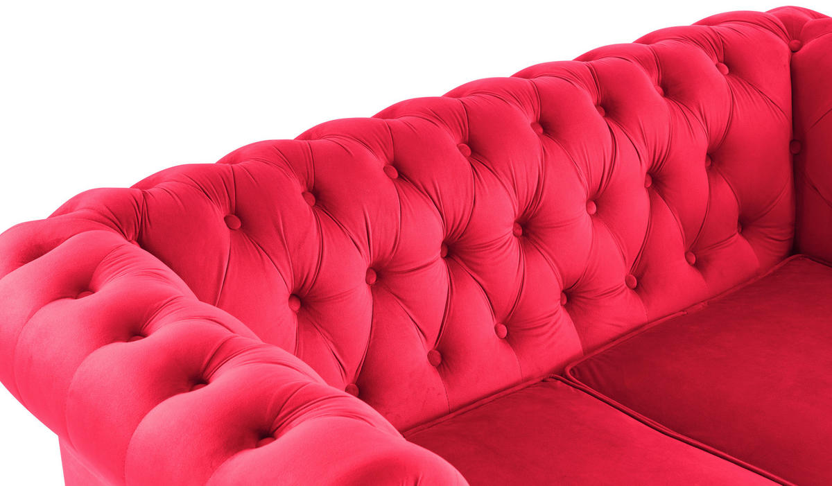 CHESTERFIELD-SOFA Samt Rot, Schwarz  - Rot/Schwarz, Trend, Holz/Textil (165/75/87cm) - Xora