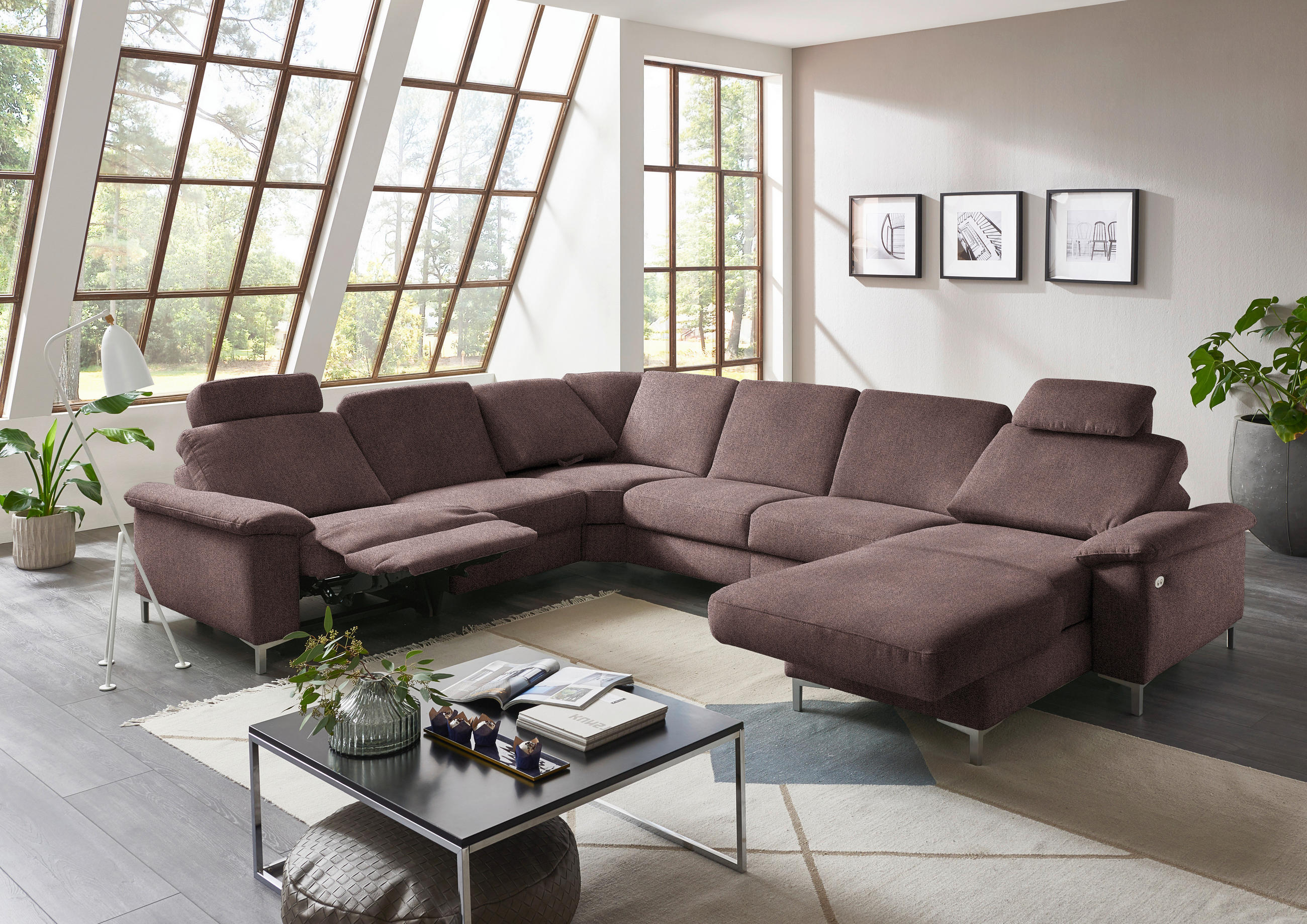 WOHNLANDSCHAFT in Chenille Braun  - Alufarben/Braun, Design, Textil/Metall (265/333/170cm) - Dieter Knoll