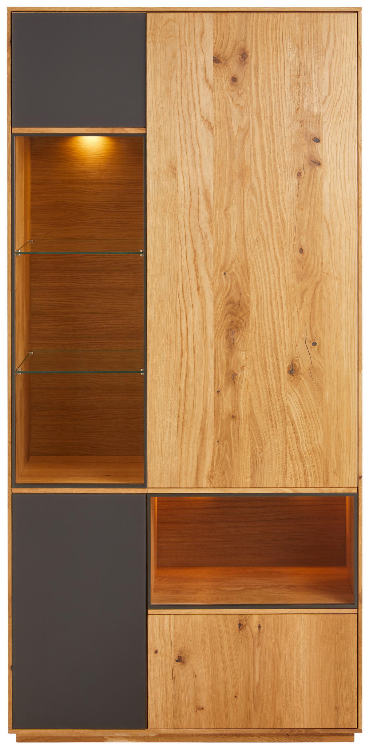 VITRINE  in massiv Wildeiche Anthrazit, Eichefarben - Eichefarben/Anthrazit, Design, Glas/Holz (98/205/42cm) - Waldwelt