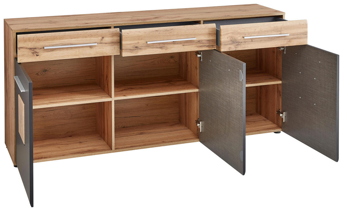 TÁLALÓSZEKRÉNY 180/82/43 cm  - tölgyfa színű/fekete, Design, műanyag/faalapú anyag (180/82/43cm) - Hom`in