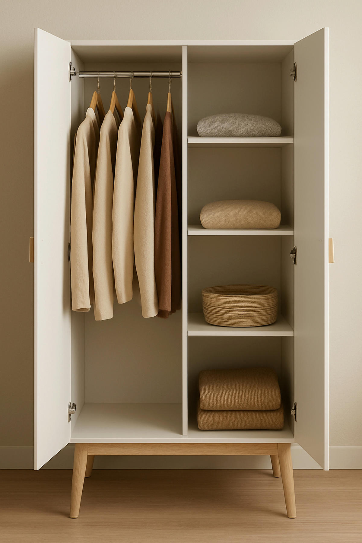 DREHTÜRENSCHRANK 79/204/60 cm,  in Weiß, Kieferfarben, 2-türig  - Weiß/Kieferfarben, Natur, Holz (79/204/60cm) - Chameo