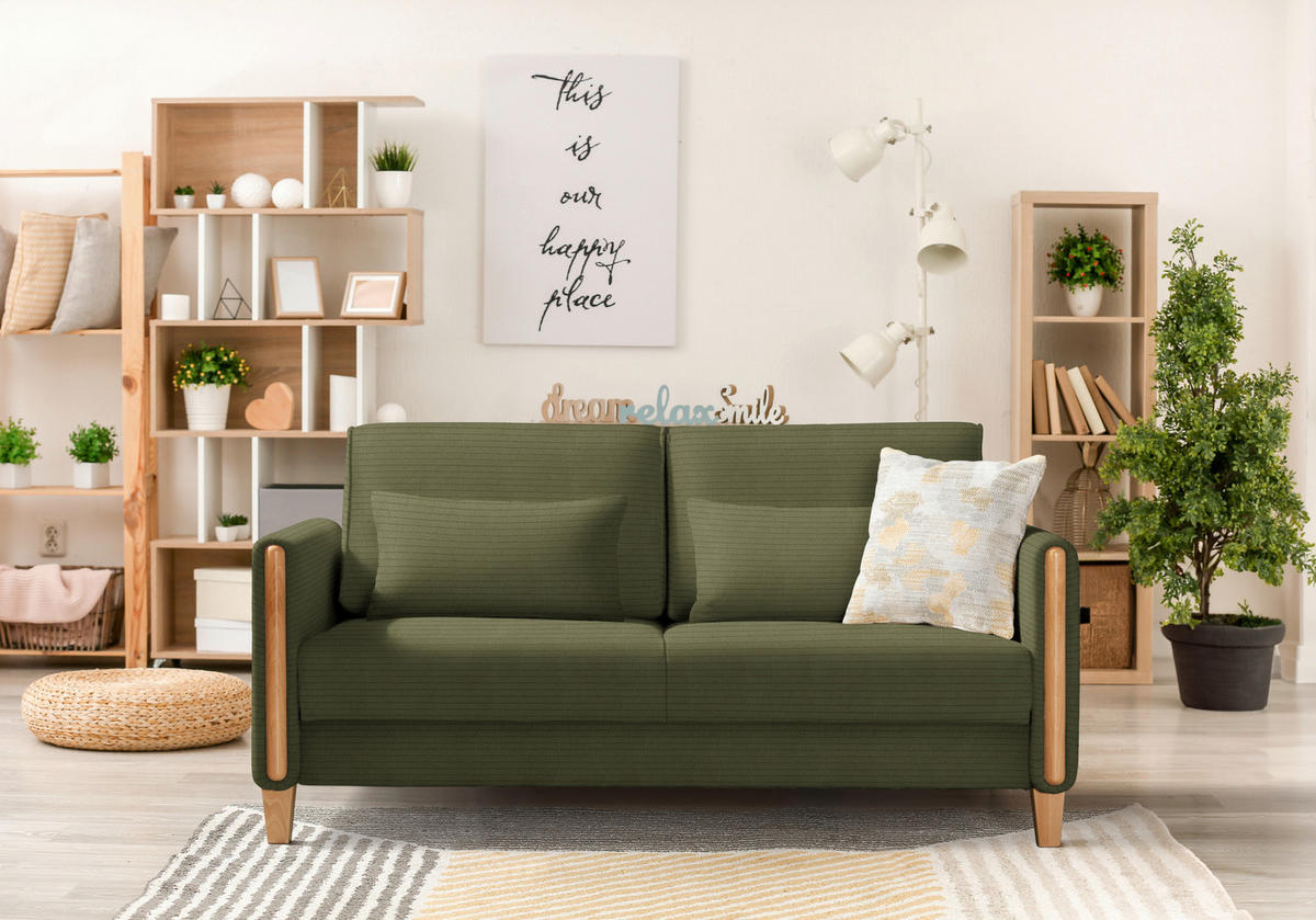SCHLAFSOFA in Holz, Textil Buchefarben, Olivgrün  - Buchefarben/Olivgrün, Design, Holz/Textil (174/88/104cm) - Niels Andersson