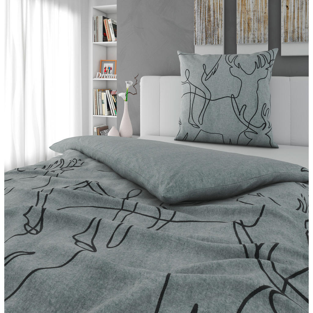 Thumbnail - Novel Bettwäsche, Hellgrau, Textil, Rentier, 135x200 cm, pflegeleicht, hautfreundlich, angenehm wärmend, samtiger Griff,...
