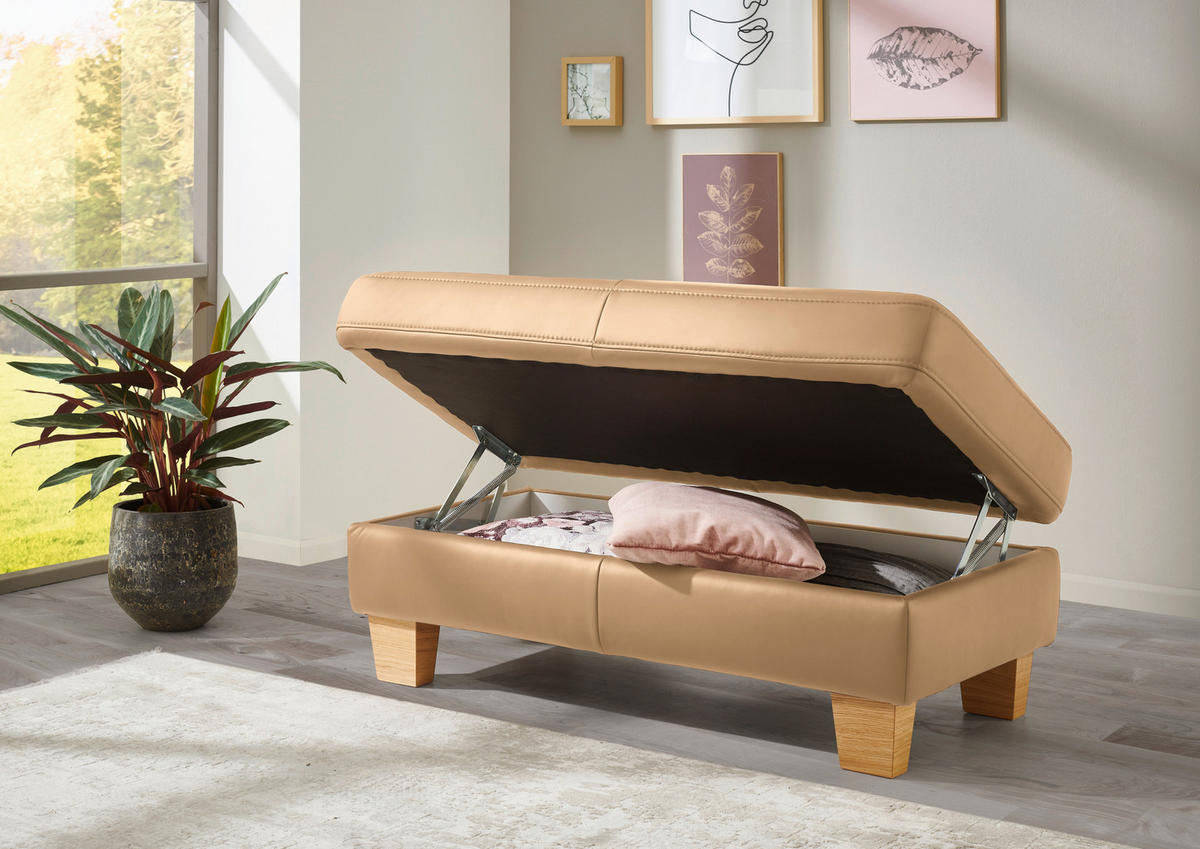ECKSOFA in Echtleder Honig  - Eiche Bianco/Honig, Natur, Leder/Holz (235/257cm) - Valdera