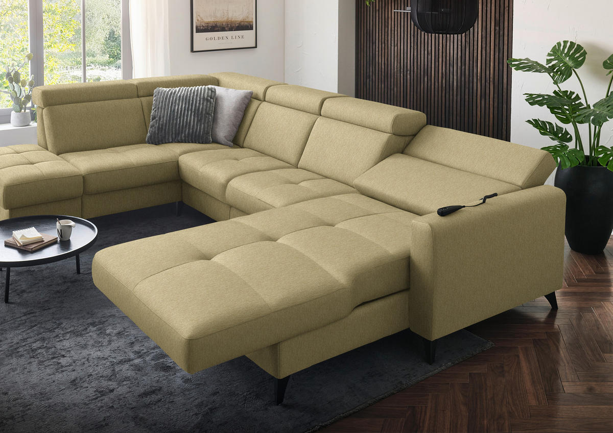 WOHNLANDSCHAFT Flachgewebe Honig  - Schwarz/Honig, Konventionell, Textil/Metall (215/333/174cm) - Beldomo System