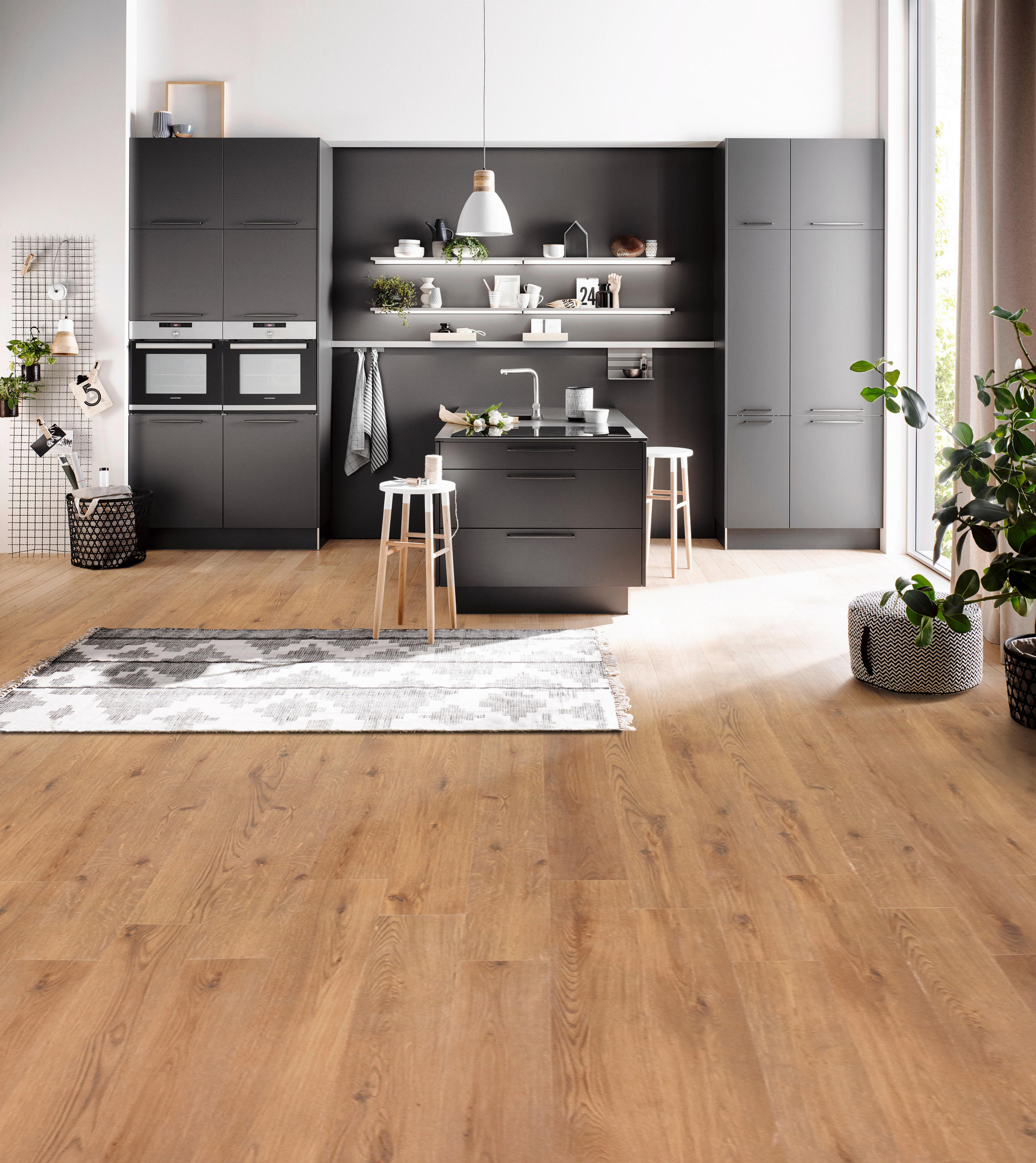 EINBAUKÜCHE UNO  - Graphitfarben, Design, Holzwerkstoff - Moderano