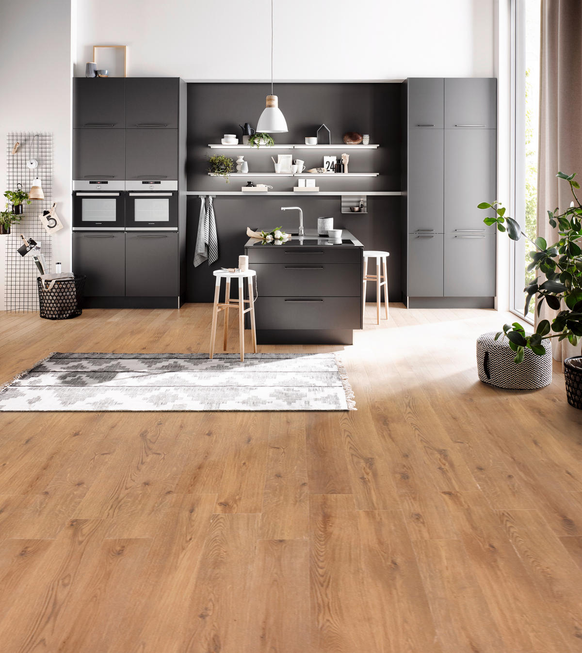 EINBAUKÜCHE UNO  - Graphitfarben, Design, Holzwerkstoff - Moderano