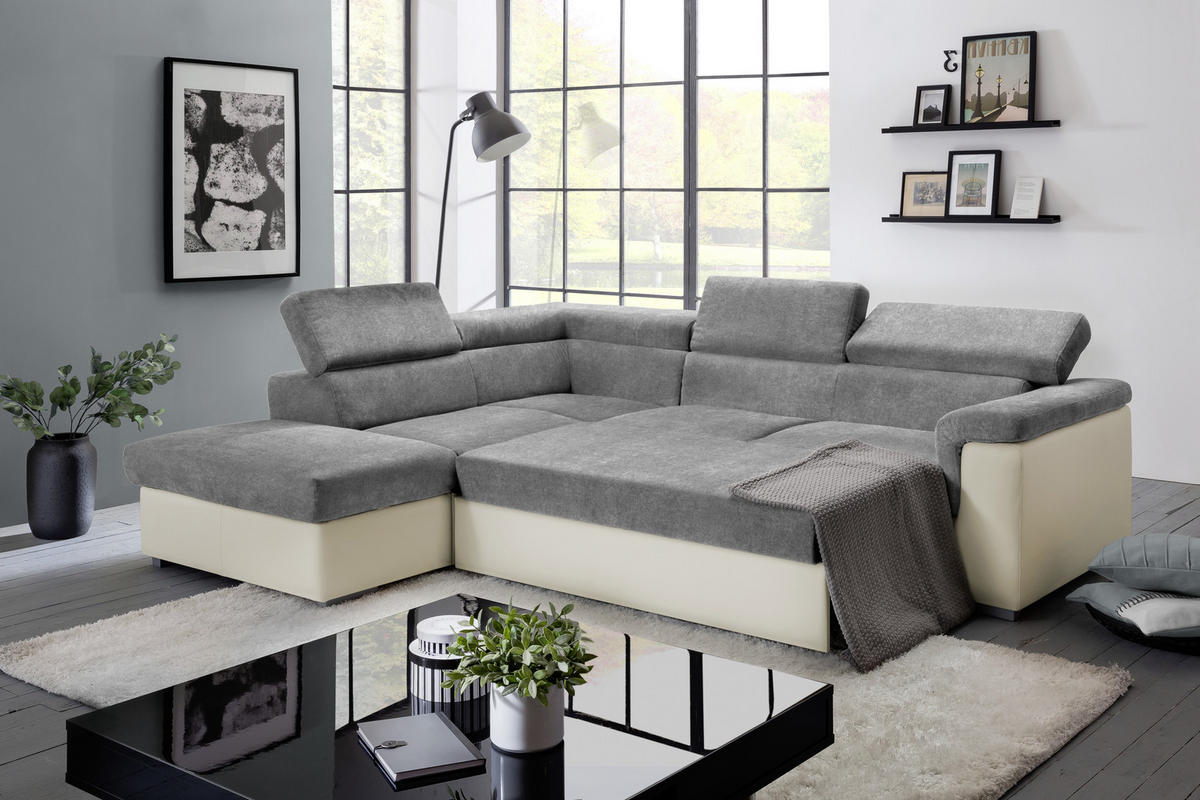 ECKSOFA Anthrazit, Braun Lederlook, Flachgewebe  - Anthrazit/Braun, Basics, Holz/Textil (217/252cm) - MID.YOU
