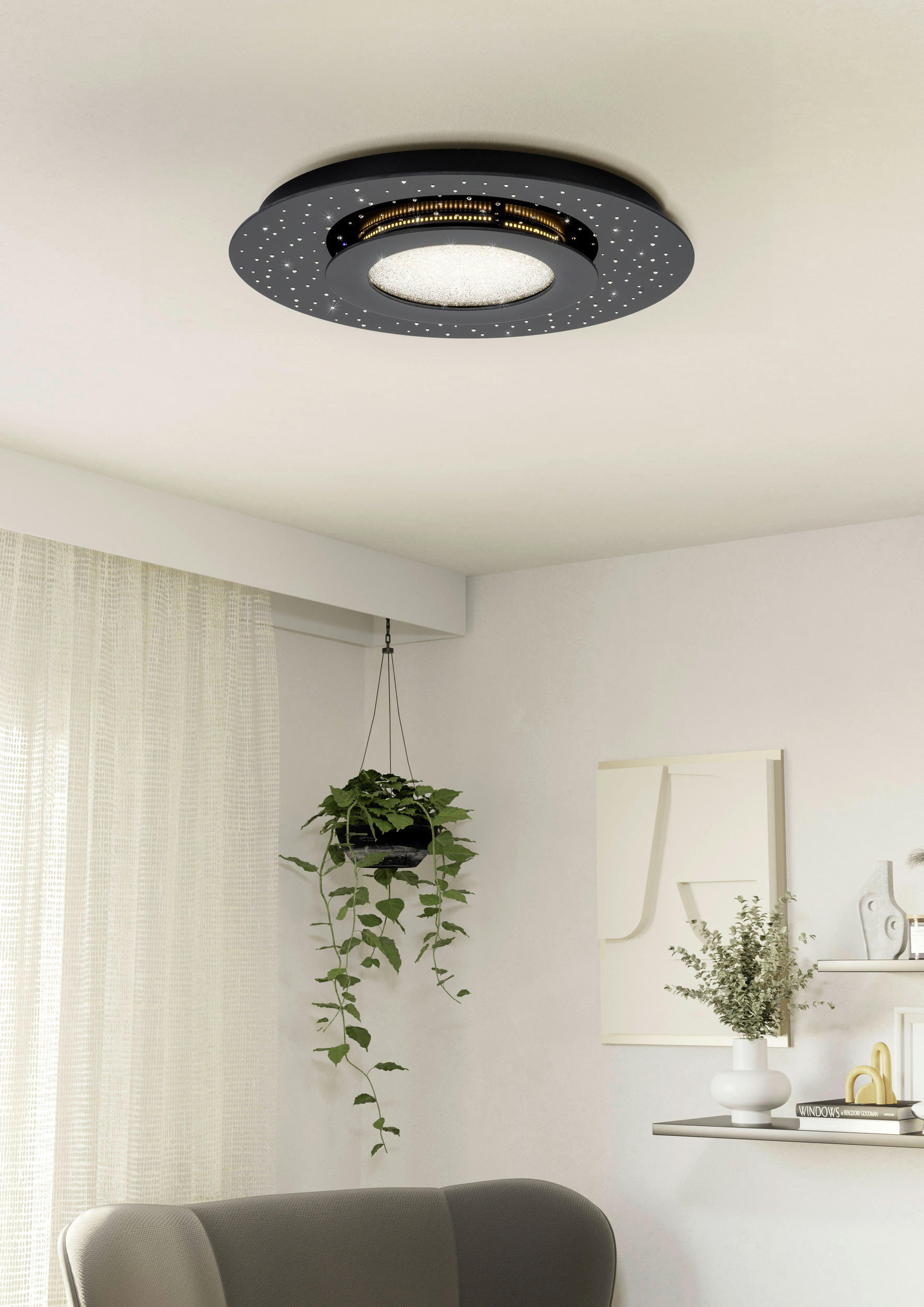 Deckenleuchte echte Swarovski 24 W  50/6 cm    - Schwarz, Design, Glas/Metall (50/6cm)