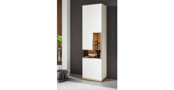 VITRINE  in furniert Balkeneiche Weiß, Wildeiche - Wildeiche/Edelstahlfarben, Design, Glas/Holz (60/218/42cm) - Dieter Knoll