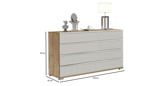 SIDEBOARD Champagner, Eiche Bianco  - Chromfarben/Eiche Bianco, Basics, Glas/Holzwerkstoff (149/82/42cm) - Venda