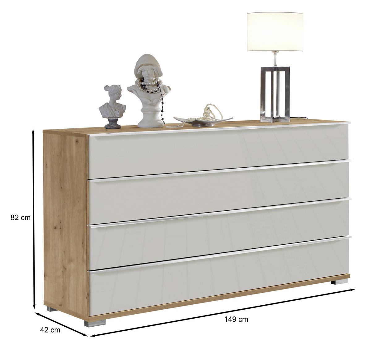 SIDEBOARD 149/82/42 cm  in Champagner, Eiche Bianco  - Chromfarben/Eiche Bianco, Basics, Glas/Holzwerkstoff (149/82/42cm) - Venda