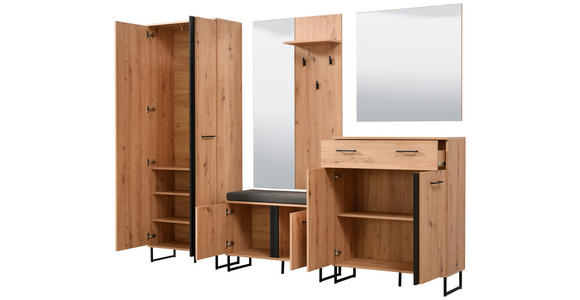 GARDEROBE 5-teilig  in 260/194,5/35 cm  - Schwarz/Eiche Artisan, Basics, Holzwerkstoff (260/194,5/35cm) - Carryhome