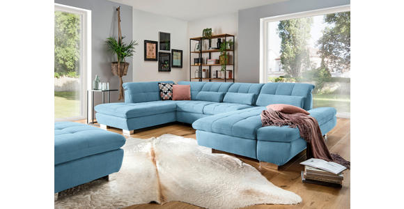 WOHNLANDSCHAFT  in Mikrofaser Pastellblau  - Chromfarben/Pastellblau, Design, Kunststoff/Textil (211/350/204cm) - Xora