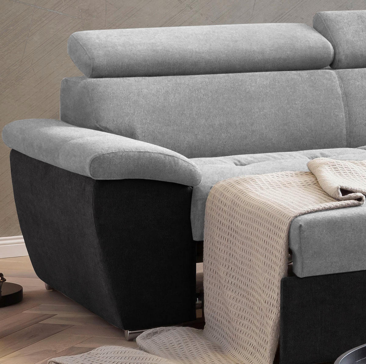 ECKSOFA in Mikrofaser Schwarz, Silberfarben  - Chromfarben/Silberfarben, Design, Textil/Metall (262/216cm) - Livetastic