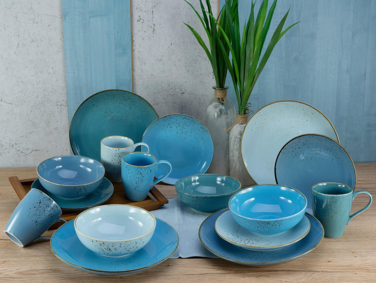 KOMBINOVANÁ SOUPRAVA, 16dílné, kamenina - modrá, Basics, keramika (34/31,5/33cm) - Creatable