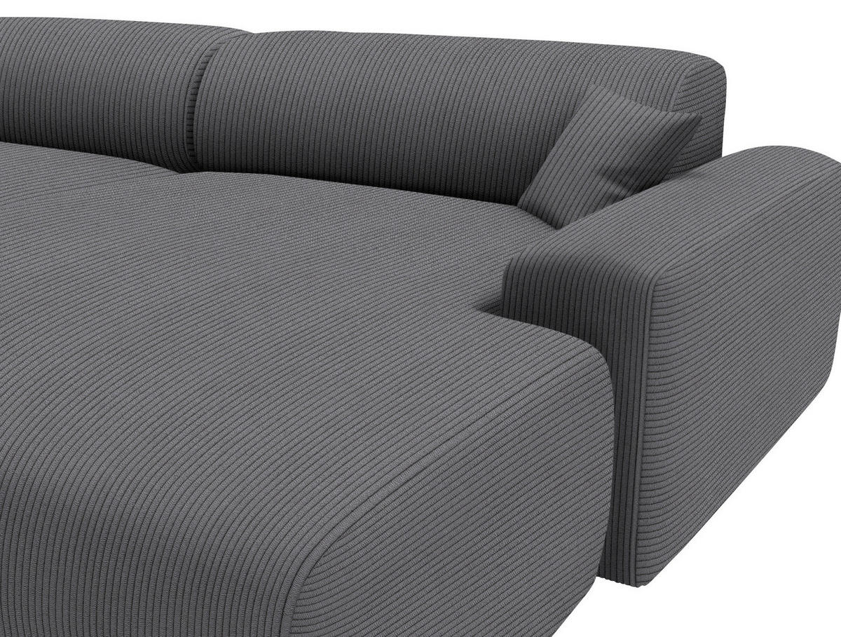 ECKSOFA in Velours, Feincord Grau  292/178 cm  - Schwarz/Grau, Design, Kunststoff/Textil (292/178cm) - home24
