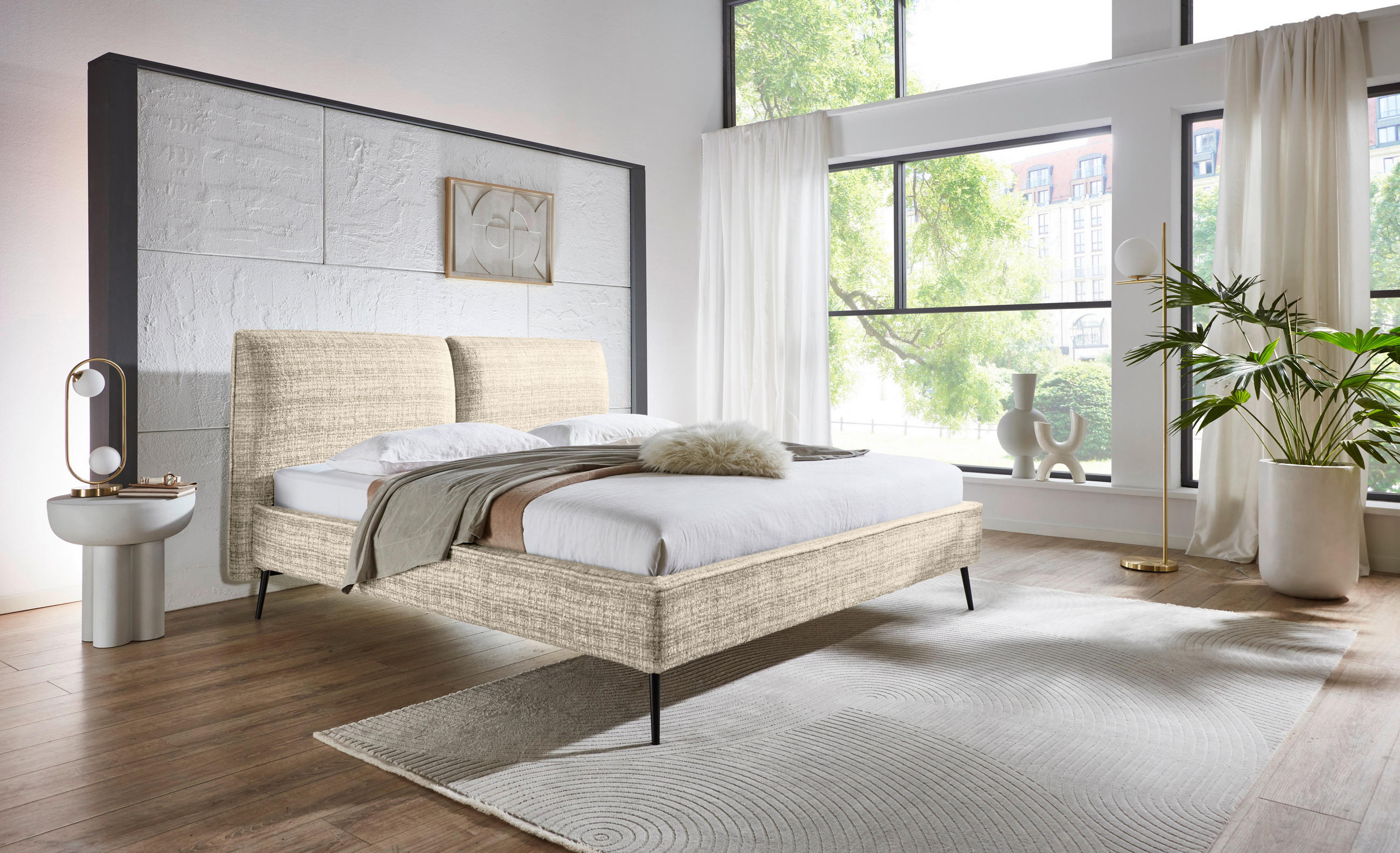 POLSTERBETT 180/200 cm,  in Beige,  - Beige/Schwarz, MODERN, Textil/Metall (180/200cm) - Livetastic