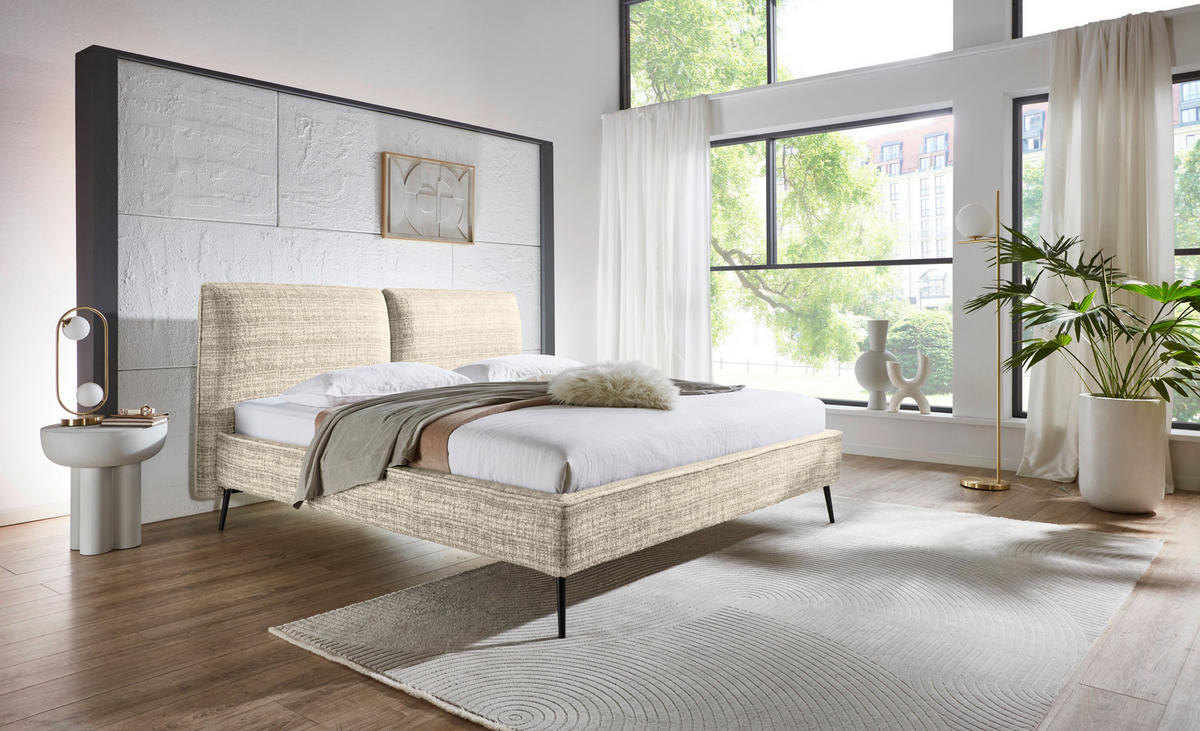 POLSTERBETT 200/200 cm,  in Beige,  - Beige/Schwarz, MODERN, Textil/Metall (200/200cm) - Livetastic