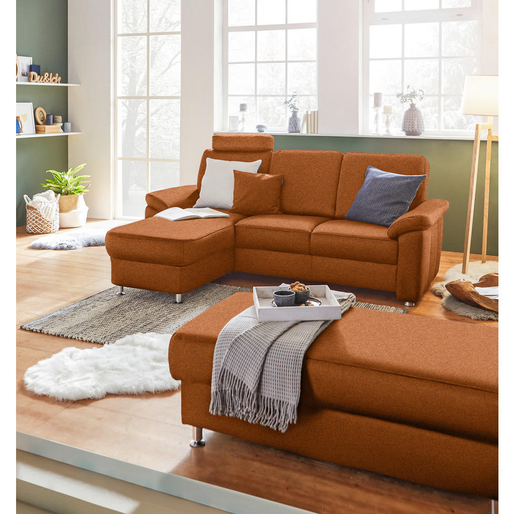 Thumbnail - Beldomo System Ecksofa, Cognac, Textil, 3-Sitzer, L-Form, Ottomane links, nicht einzeln stellbar, 220x163 cm, Goldenes M...