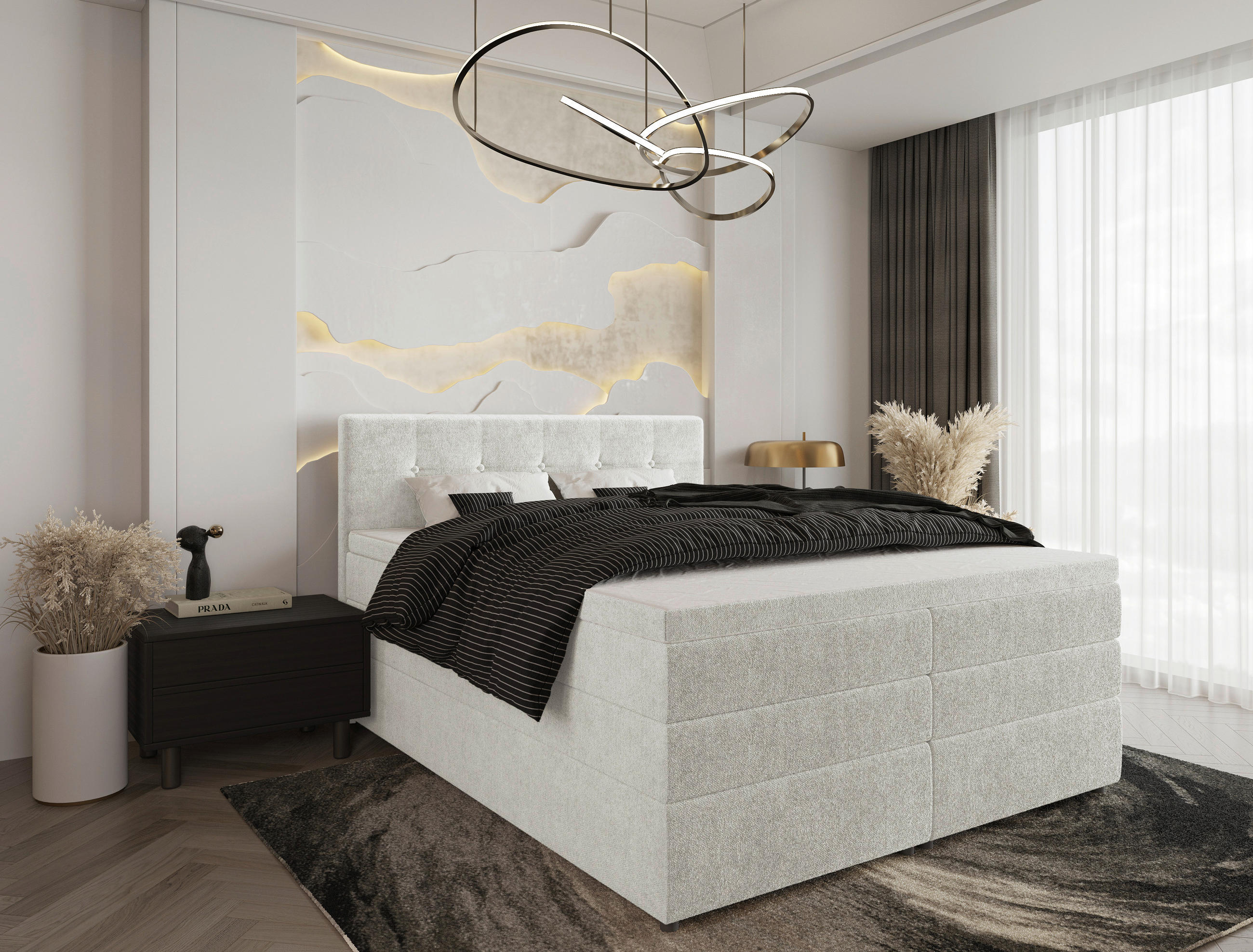 BOXSPRINGBETT 160/200 cm  in Creme  - Creme/Schwarz, KONVENTIONELL, Kunststoff/Textil (160/200cm) - Carryhome