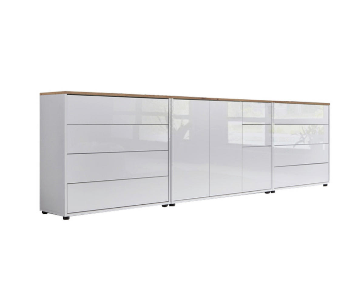 SIDEBOARD Mailand Set 8  in 263,5/73/33 cm  - Weiß Hochglanz/Schwarz, MODERN, Holzwerkstoff/Kunststoff (263,5/73/33cm) - MID.YOU