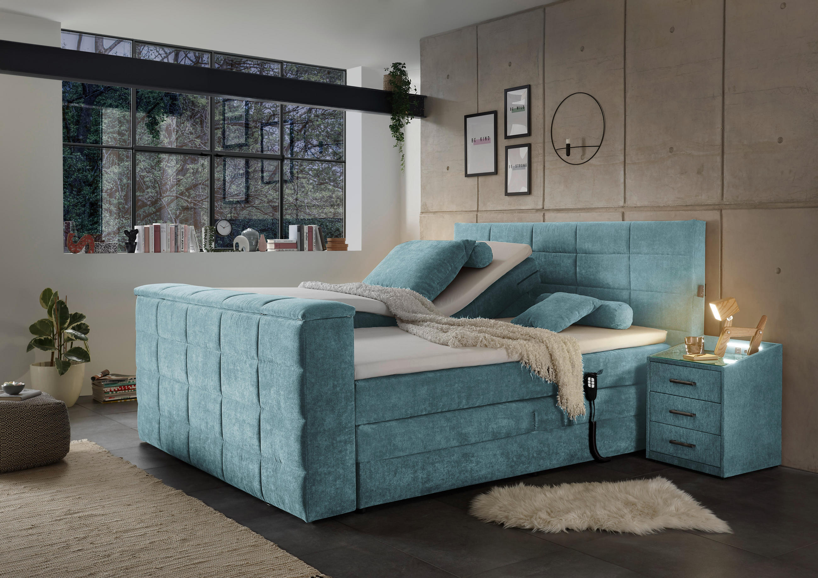 KONTINENTALSÄNG 180/200 cm i petrol - petrol, Klassisk, textil (180/200cm) - Carryhome