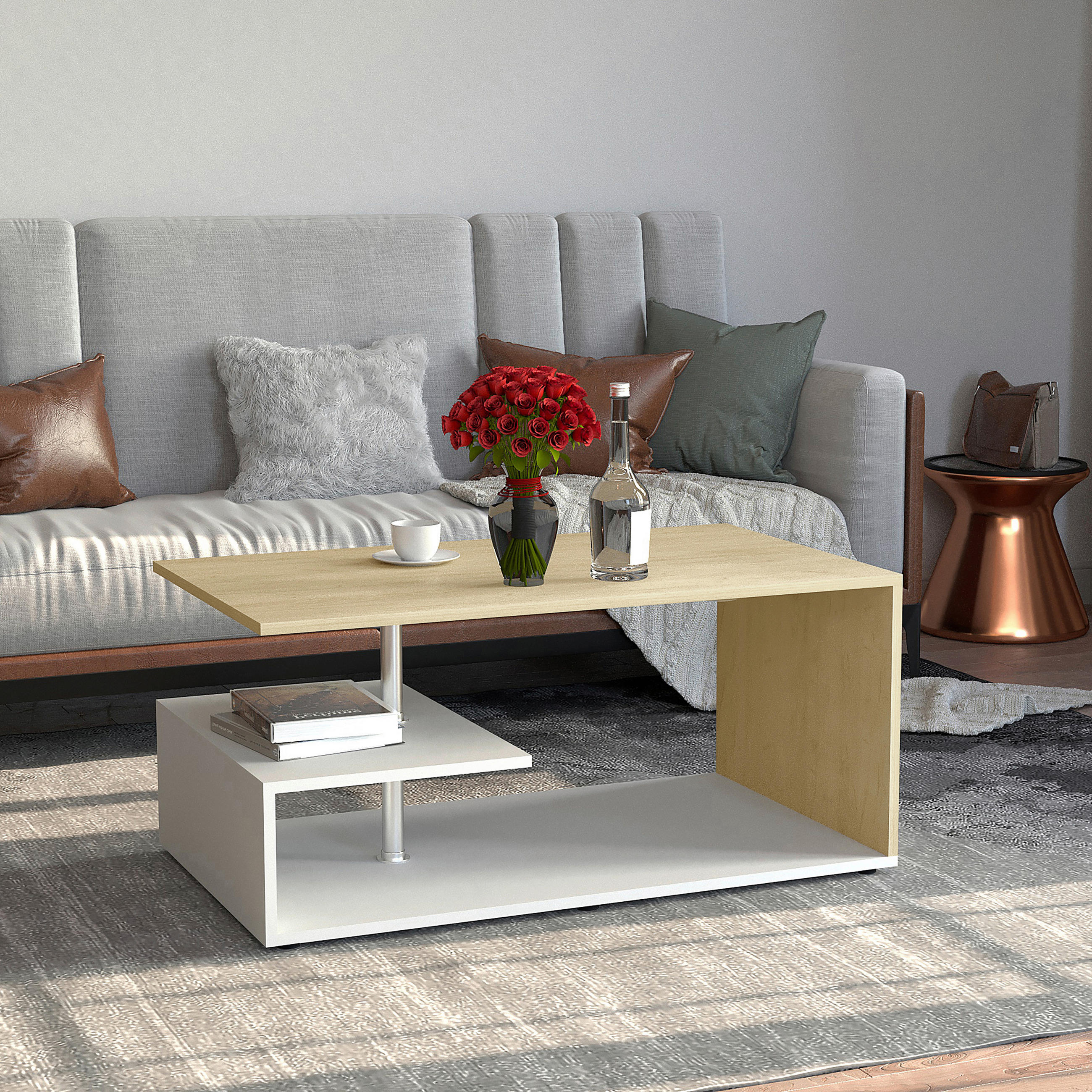 COUCHTISCH in Holzwerkstoff 91/53/42 cm  - Honigeiche/Weiss, Design, Holzwerkstoff/Kunststoff (91/53/42cm) - MID.YOU